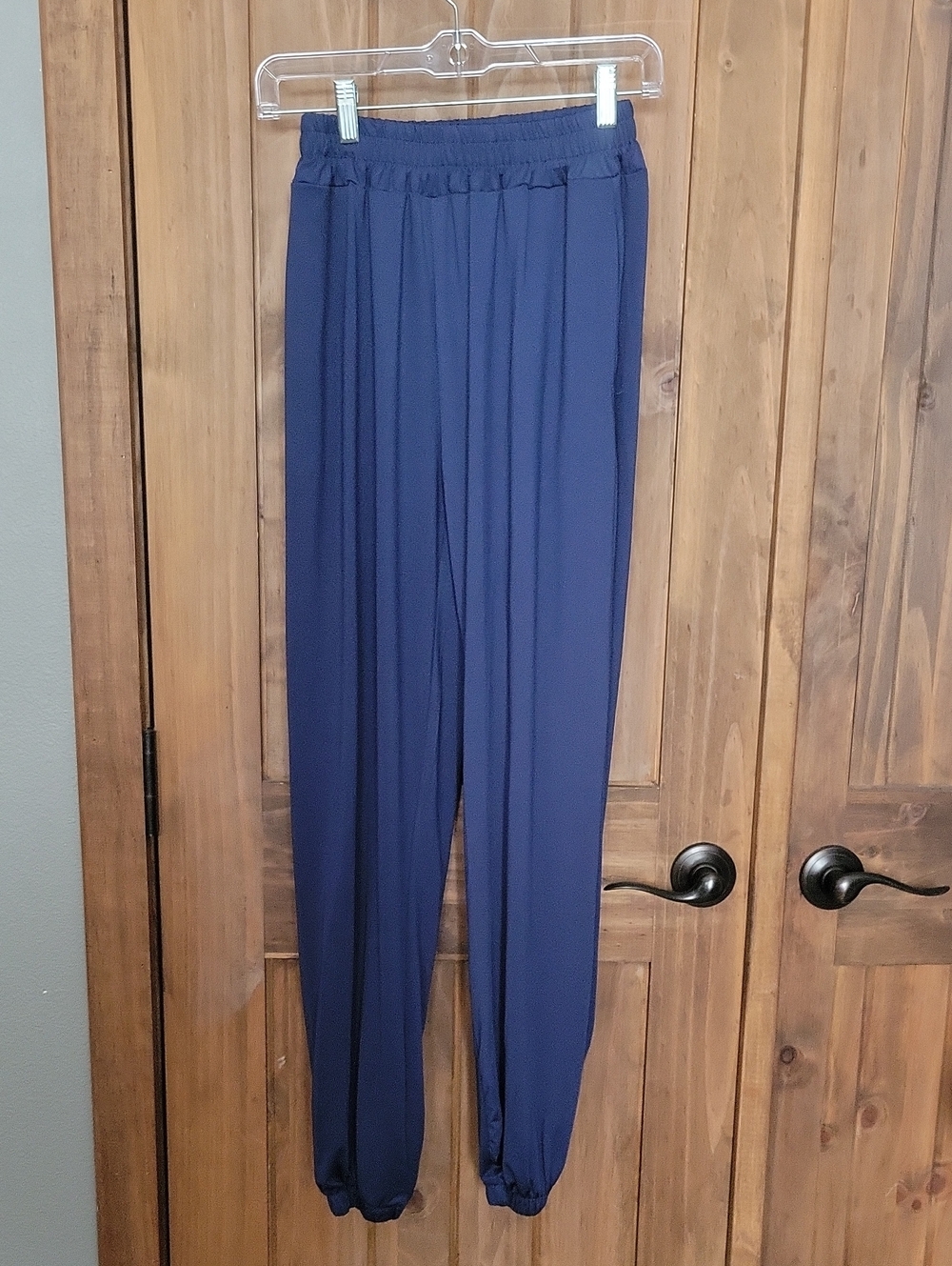 Navy Blue Silky Joggers With Pockets
